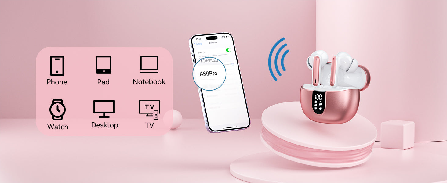 MoBadeety Wireless Earbuds Rose Gold
Bluetooth 5.3 Earbuds LED Display
40 Hour Playtime Wireless Headphones
Noise Cancelling Earbuds with Mic
IPX7 Waterproof Earbuds Workout
Ergonomic Design Earbuds Comfortable Fit
Wireless Earbuds Charging Case
Touch Control Earbuds Easy Operation
High Fidelity Sound Wireless Earbuds
Rose Gold Wireless Earbuds Detail Shot